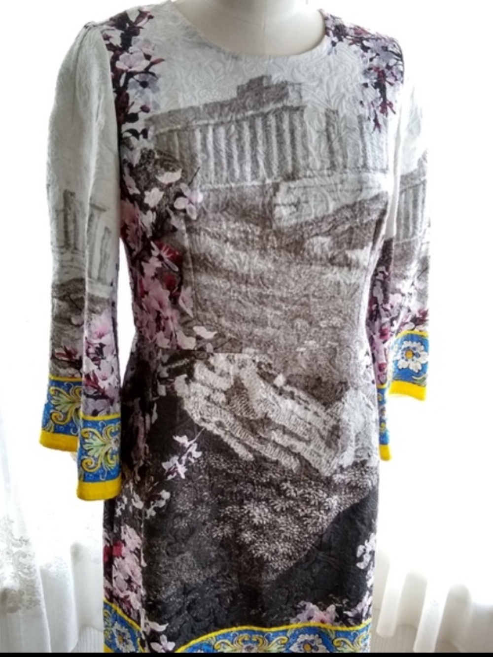 Dolce Gabbana bell Sleeve Midi Dress architectural print